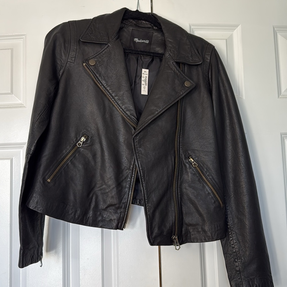 Washed Leather Motorcycle Jacket: Brass Hardware Edition